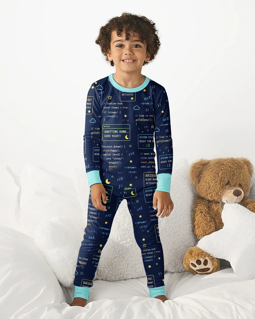 Pijama de dos piezas de bambú de manga larga para padre e hijo, con diseño de "It Techy Job Matching"