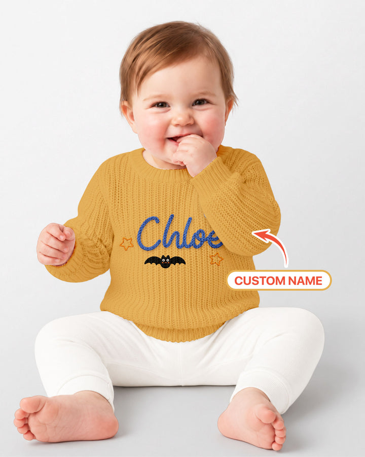 Happy Halloween Embroidered Baby Name Bamboo Knit Sweater Bubble