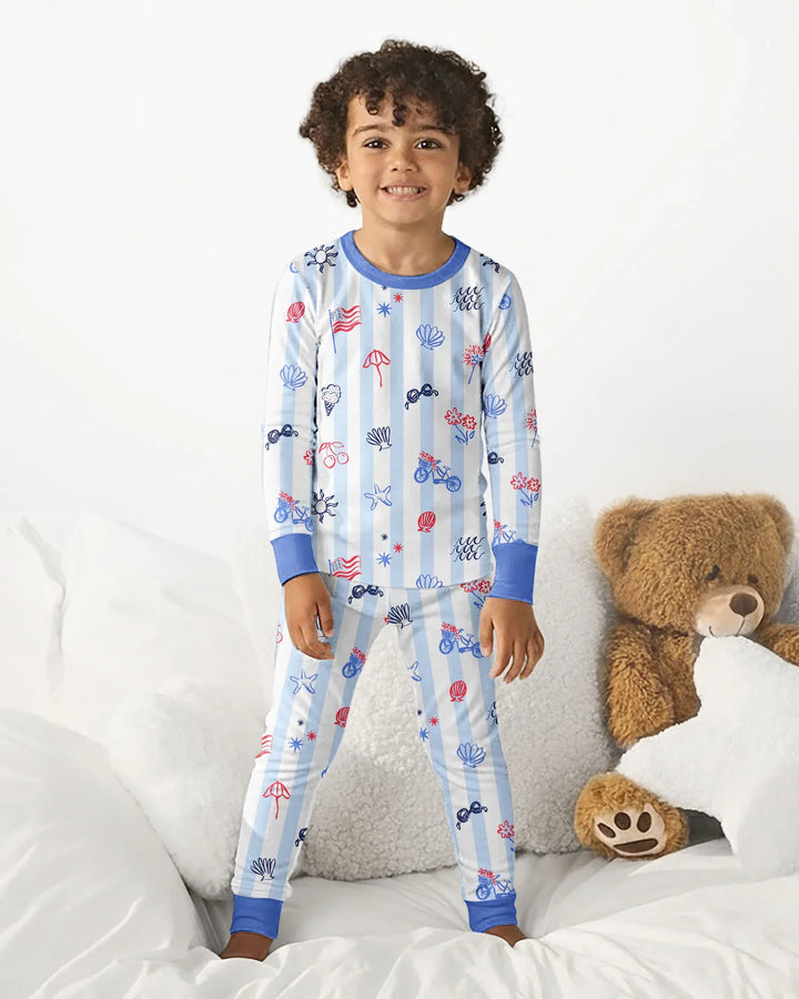 Red, White & Beachy Family Matching Bamboo Two Piece Long Sleeve Pajama Set