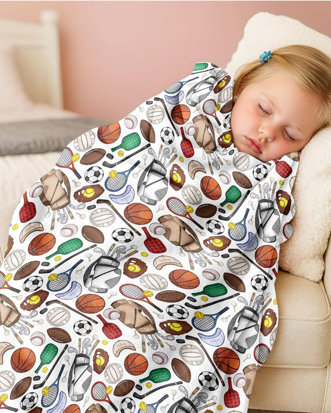 White Sports Equipment Bamboo Blanket