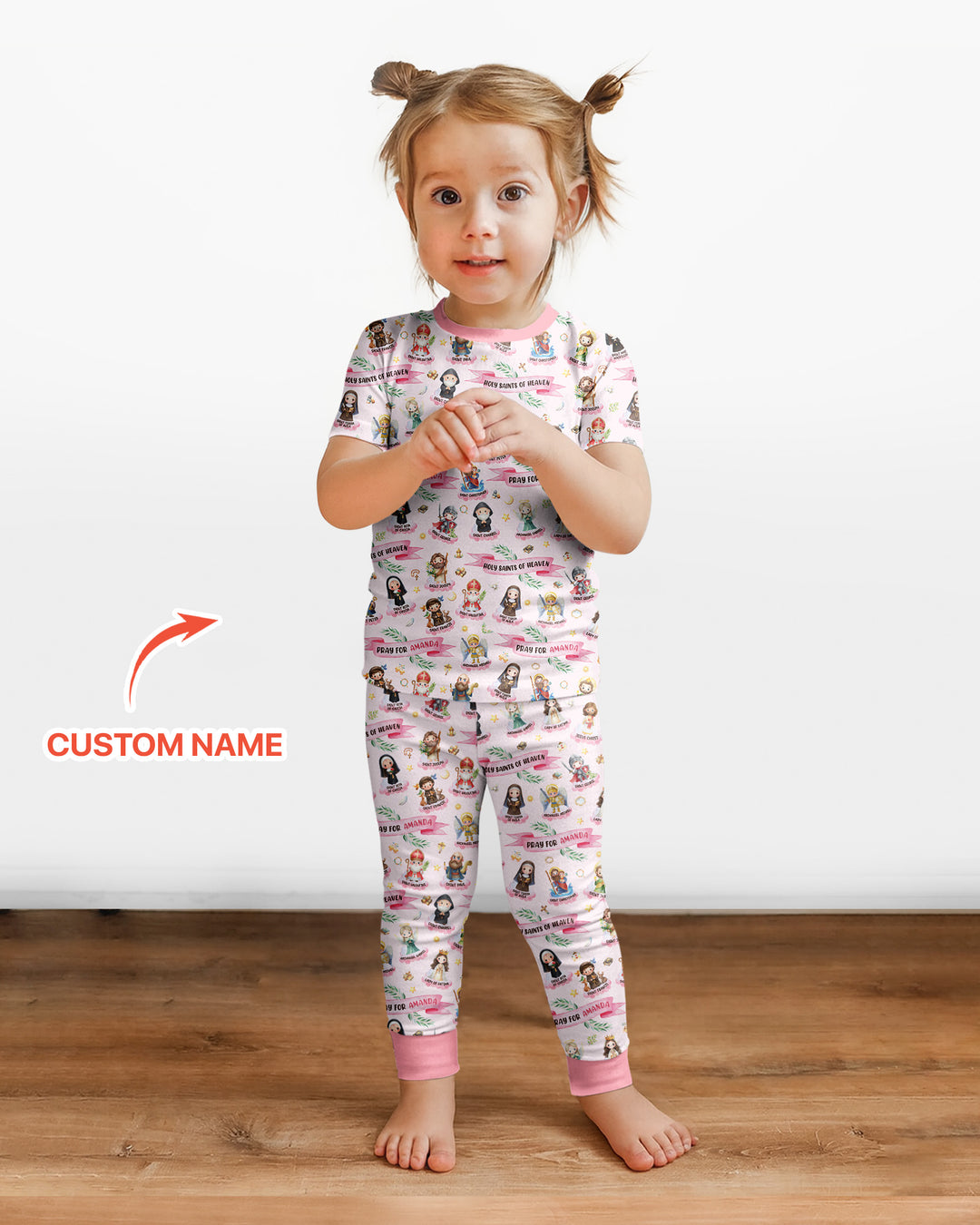 Santas del Cielo Pijama de dos piezas de bambú de manga corta con nombre personalizado