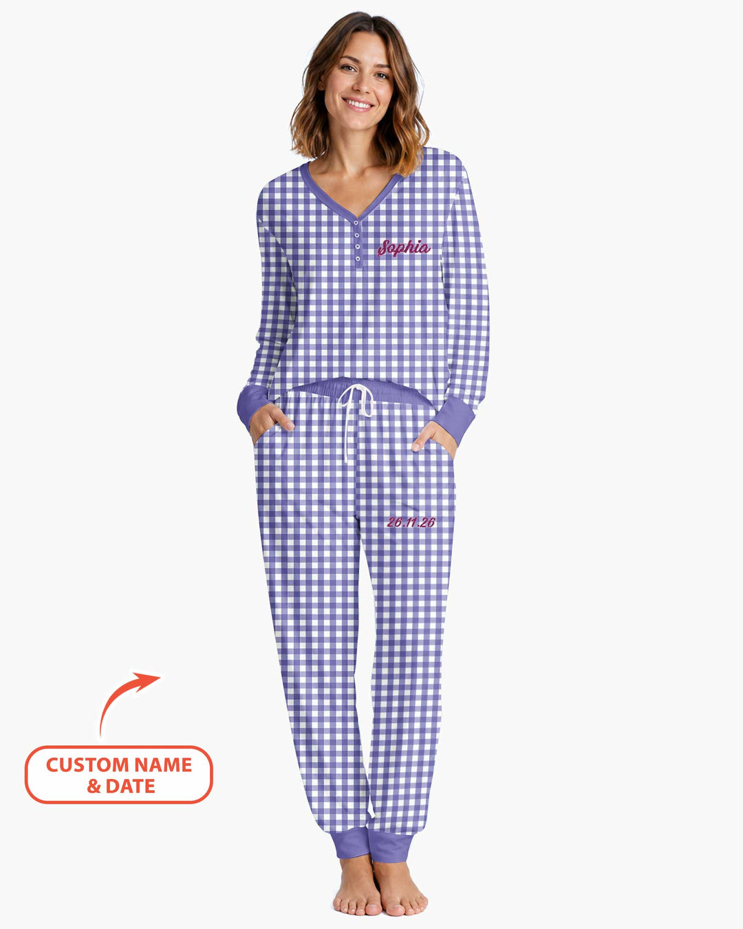 Embroidered Seersucker Bamboo Women Pajama Set