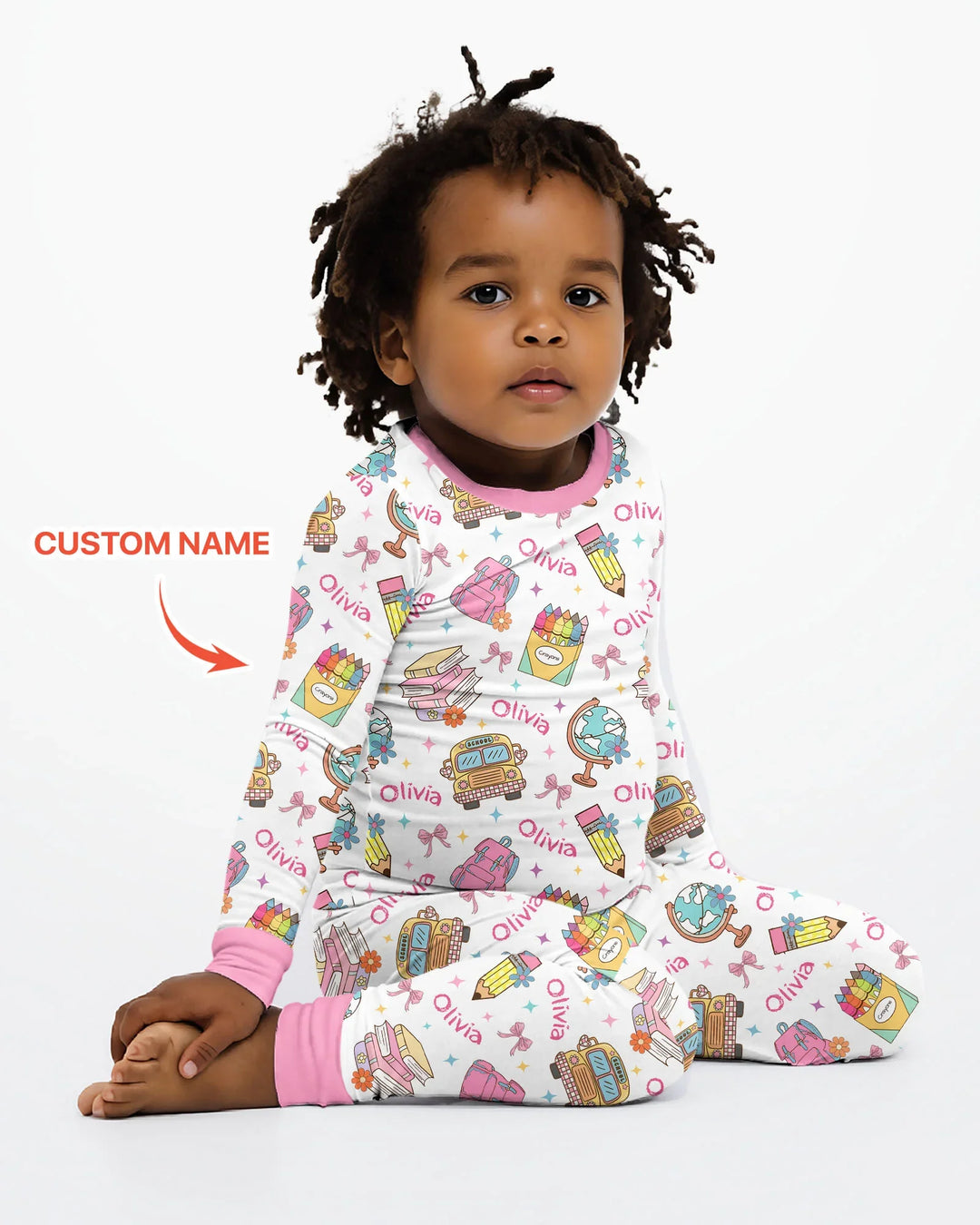 Custom Name Back To School Bamboo Two Piece Long Sleeve Pajama Set