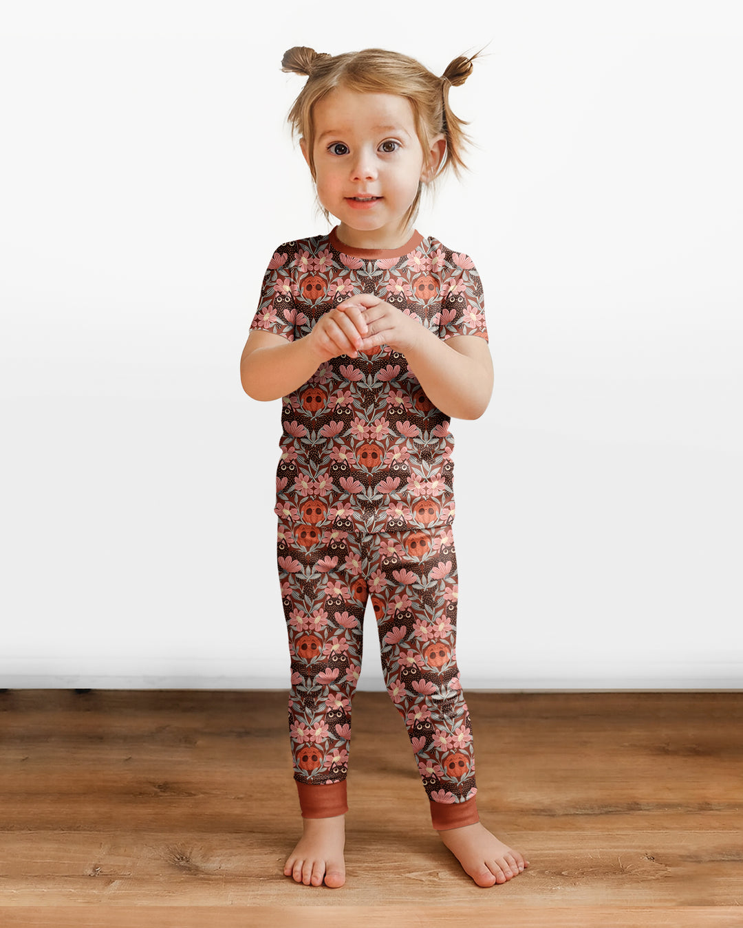 Spooky Owl Pumpkin Folk Floral Halloween Bamboo Two Piece Short Sleeve Pajama Set