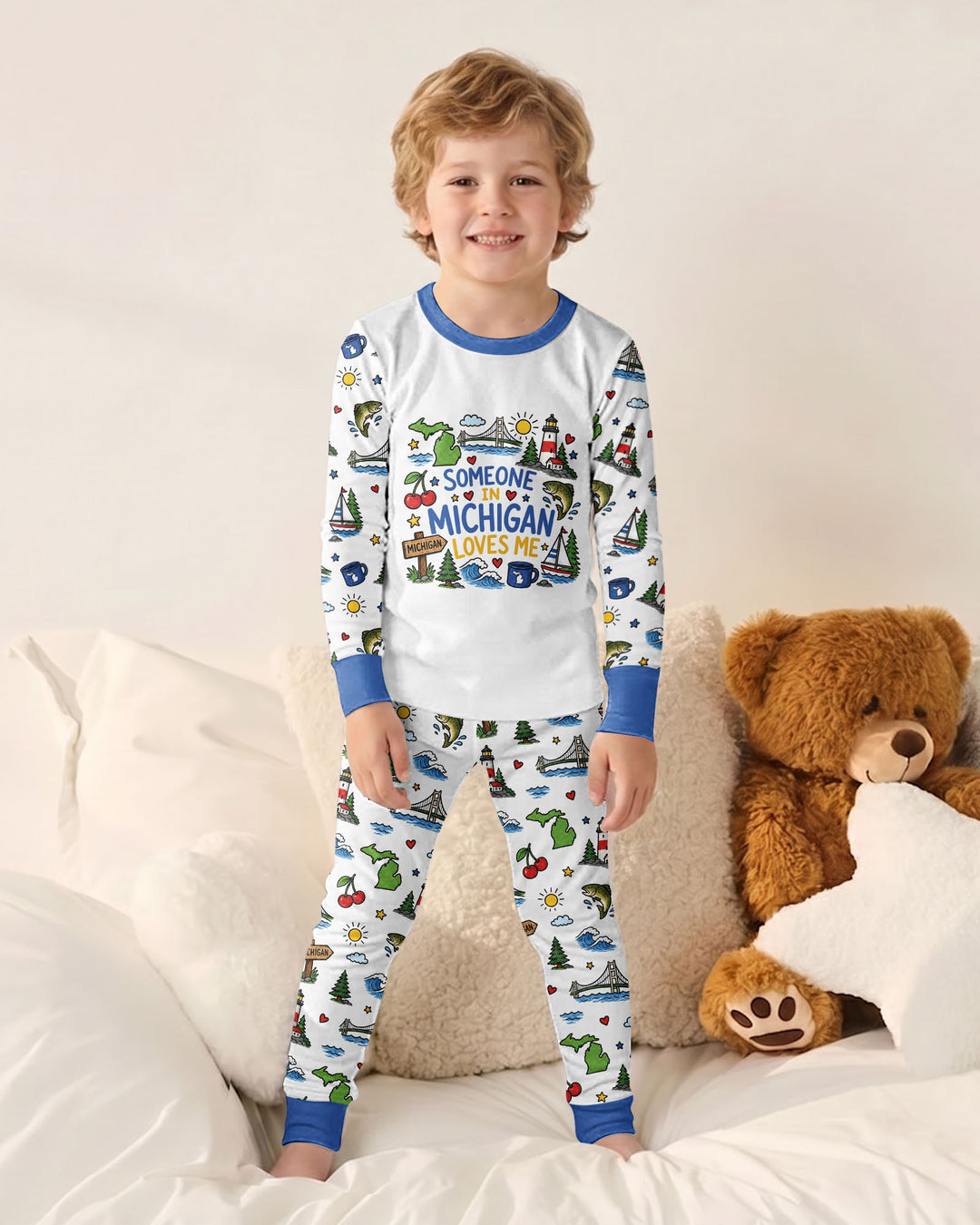 Someone in Michigan Loves Me Bamboo Two Piece Long Sleeve Pajama Set