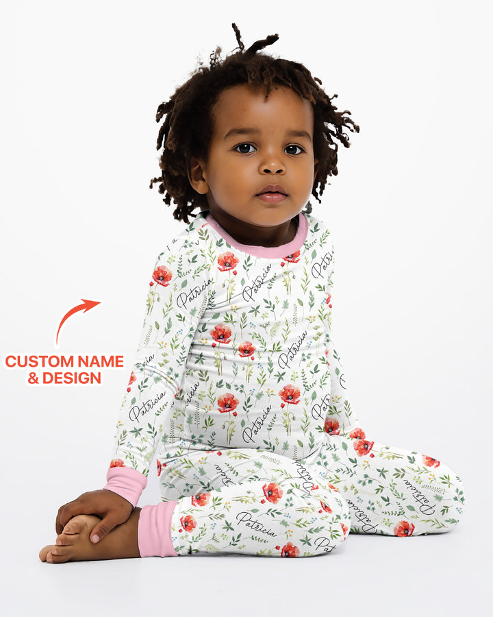 Birth Month Flower Bamboo Two Piece Long Sleeve Pajama Set