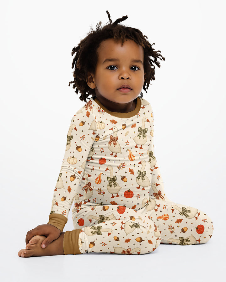 Vintage Fall Geese Bamboo Two Piece Long Sleeve Pajama Set