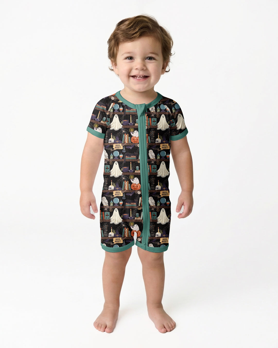 Cute Ghost Witchy Halloween Magic Library Bamboo Shorty Zippy