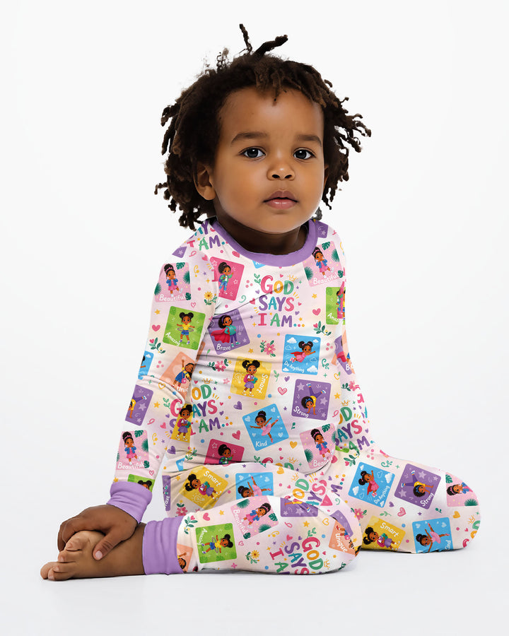 God Says I Am Black Girl Bamboo Two Piece Long Sleeve Pajama Set