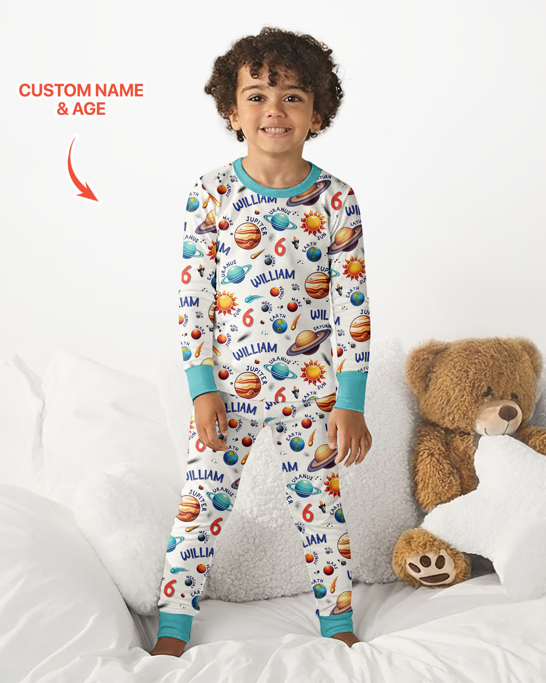 Personalized Birthday Solar System Bamboo Two Piece Long Sleeve Pajama Set