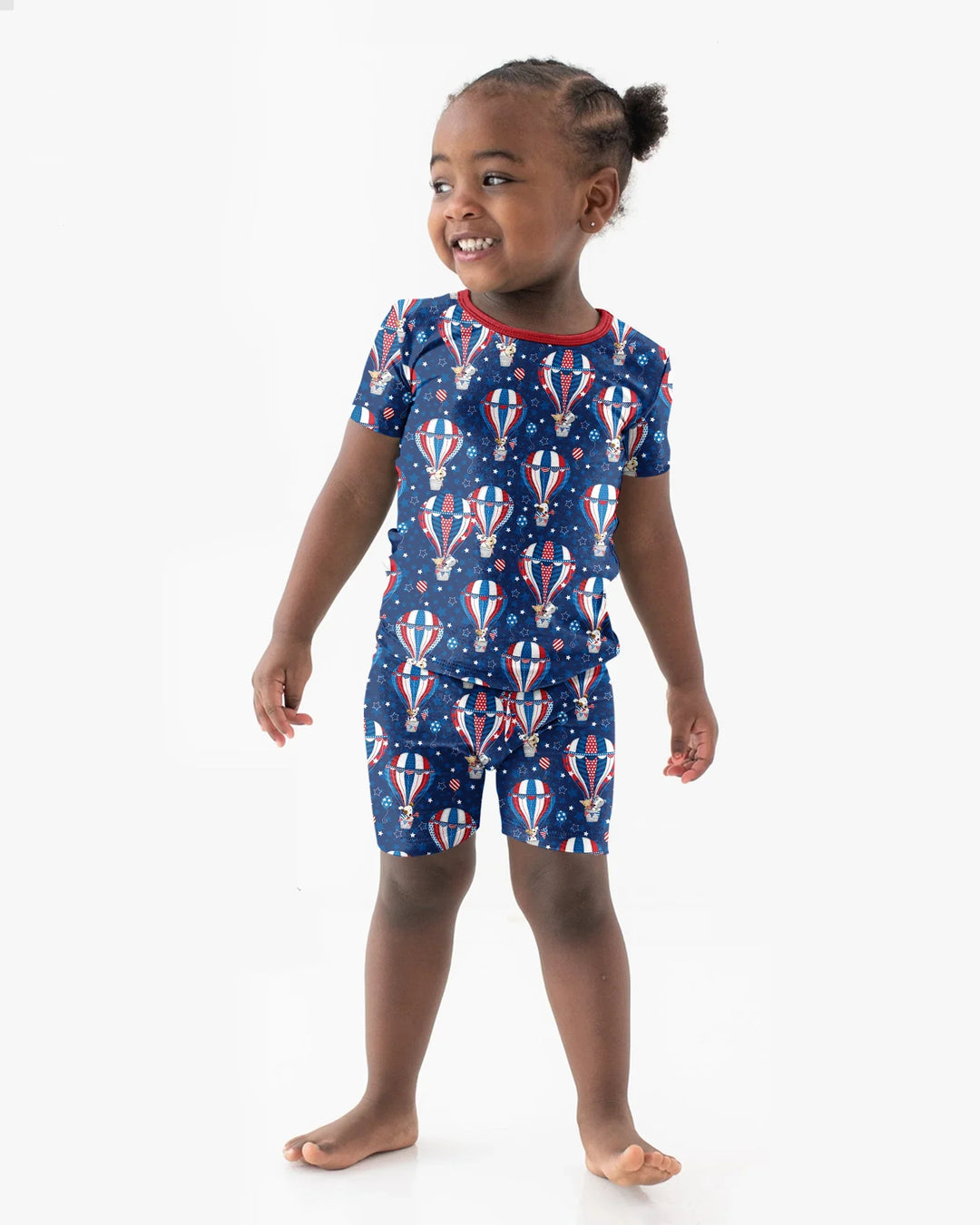 Patriotic Pups in Hot Air Balloons Family Matching Bamboo Two Piece Short Sleeve Shorts Pajama Set