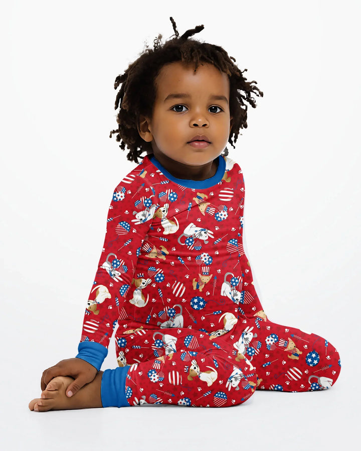 Conjunto de Pijama de Dos Piezas de Bambú de Manga Larga a Juego Familiar "Red, White & Woof"