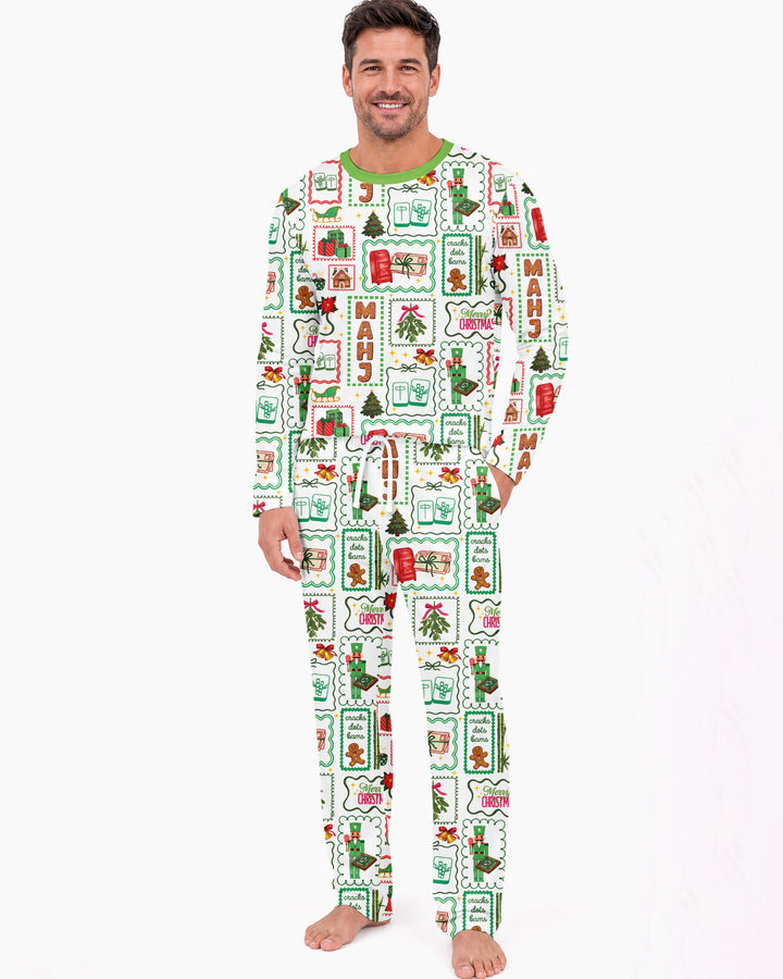 Preppy Christmas Mahjong Bamboo Men's Pajama Set
