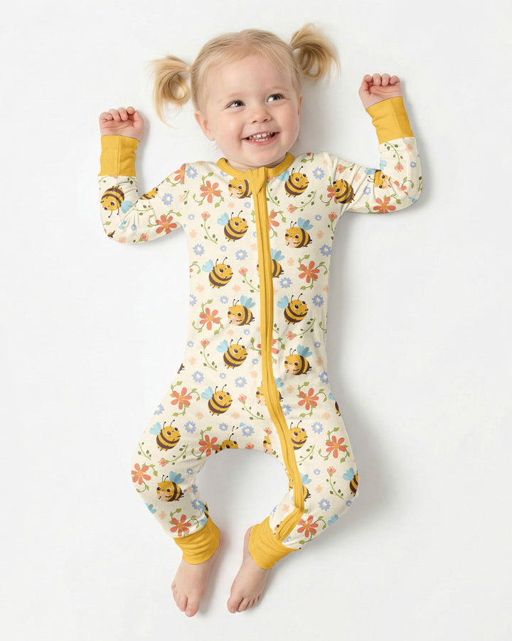 Bees and Flowers Bamboo Convertible Zippered Romper