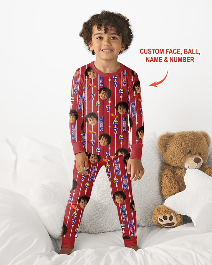 Custom Photo Name & Number For Baseball, Softball, Soccer, Football Lover Bamboo Two Piece Long Sleeve Pajama Set