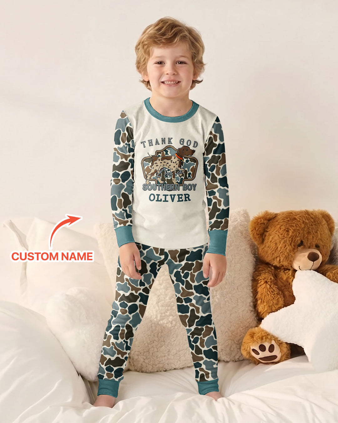 Custom Name Thank God I'm a Southern Bamboo Two Piece Long Sleeve Pajama Set