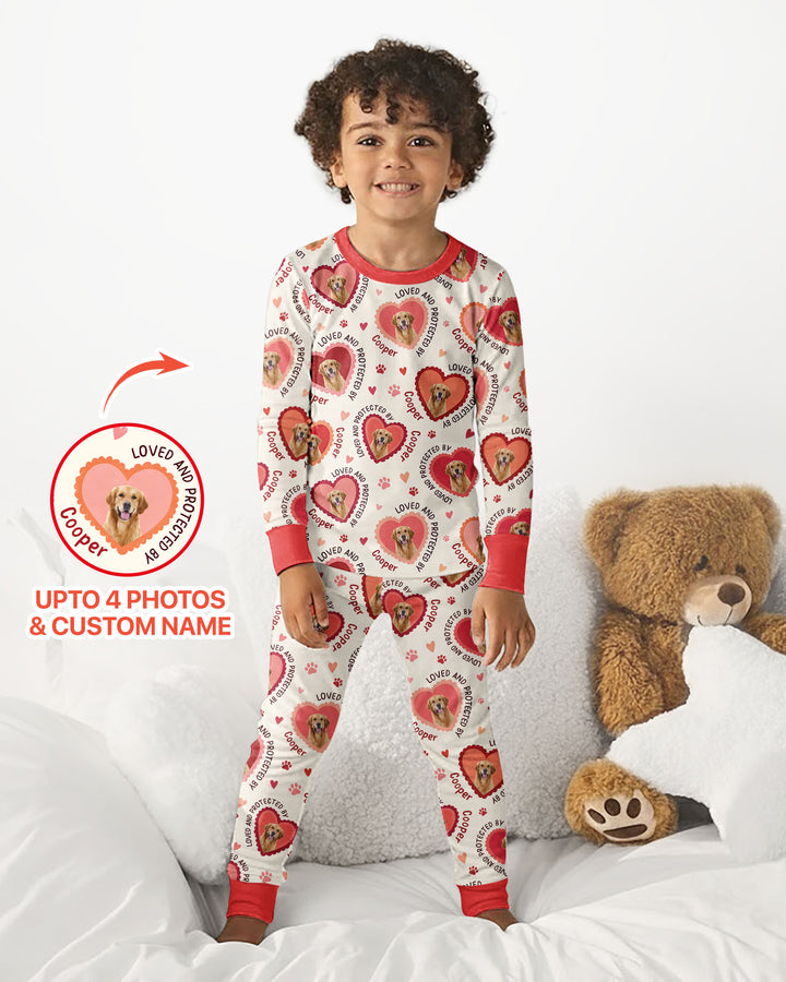 Custom Dogs Photo Loved And Protected By Bamboo Two Piece Long Sleeve Pajama Set