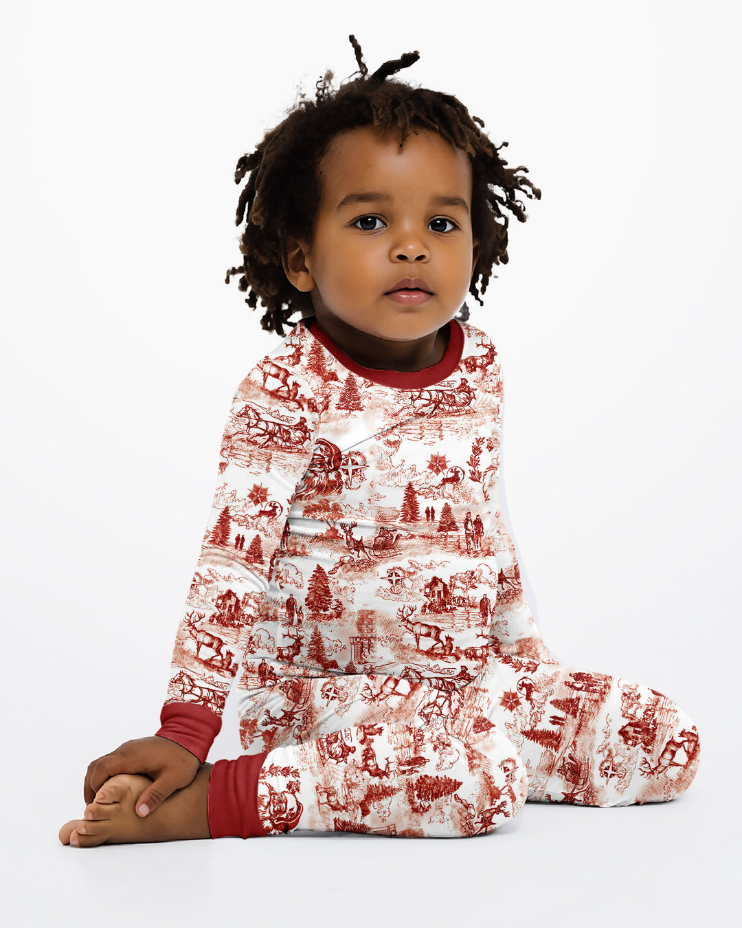 Merry Christmas Toile  Bamboo Two Piece Long Sleeve Pajama Set