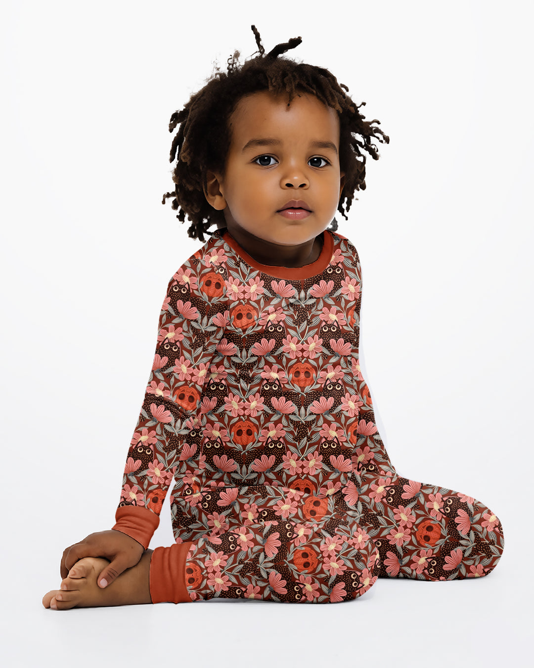 Spooky Owl Pumpkin Folk Floral Halloween Bamboo Two Piece Long Sleeve Pajama Set