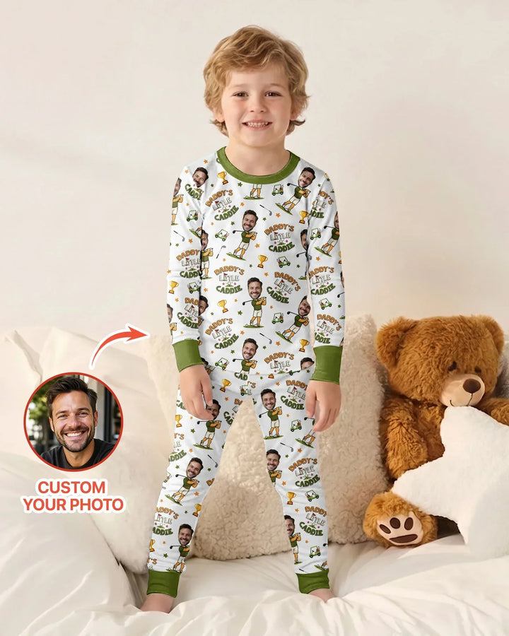 Custom Photo Daddy's Little Caddie Daddy & Me Matching Bamboo Two Piece Long Sleeve Pajama Set