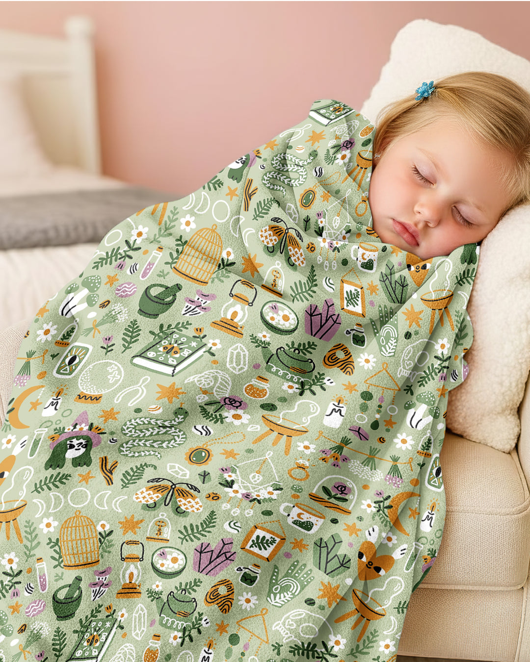 Boho Witchy Celestial Magic Floral Bamboo Blanket