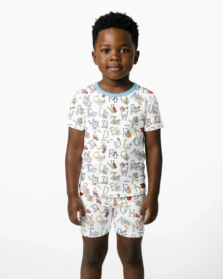 ABC Whimsy Bamboo Two Piece Short Sleeve Shorts Pajama Set