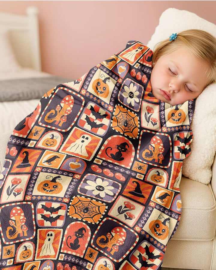 Retro Halloween Patchwork Icons Bamboo Blanket