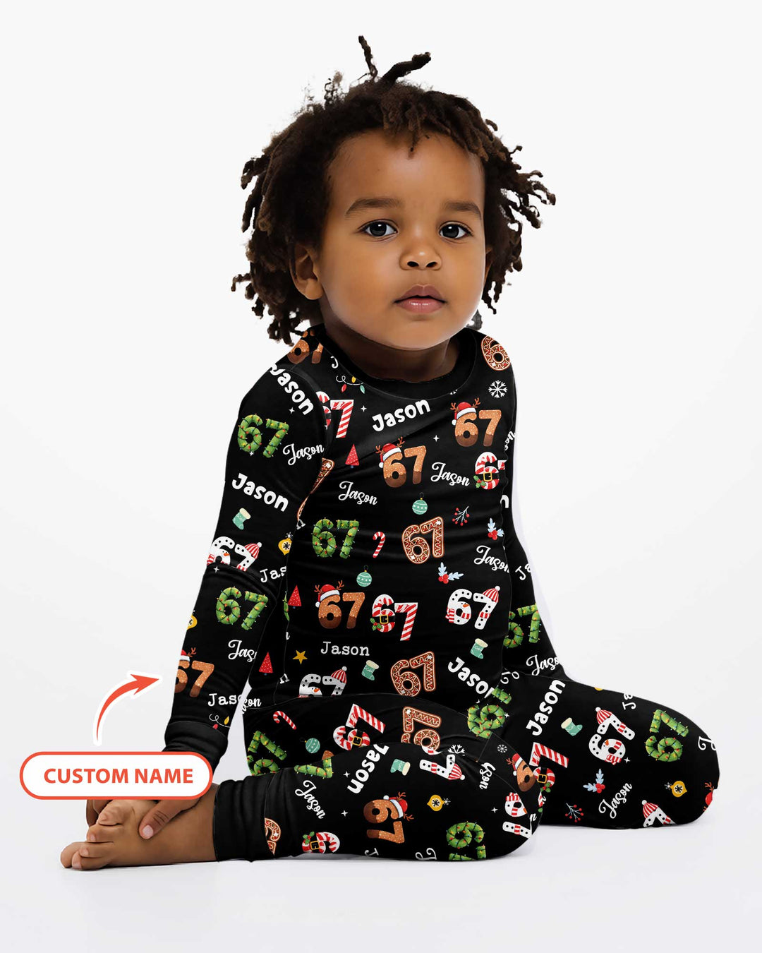 Custom '6 7' Six Seven Christmas Slang Meme Bamboo Two Piece Long Sleeve Pajama Set