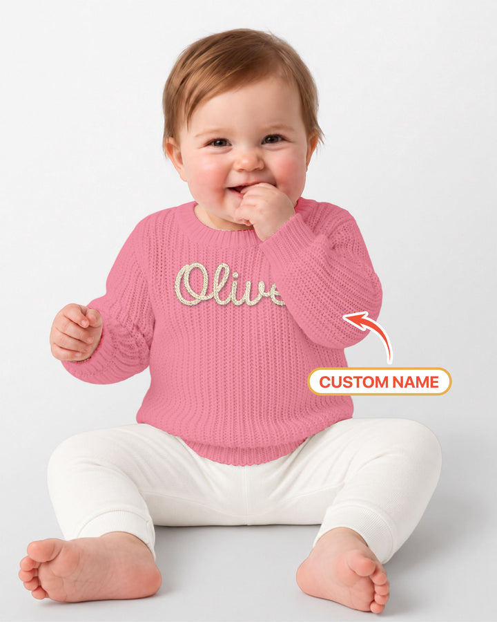 Embroidered Baby Name Bamboo Knit Sweater Bubble