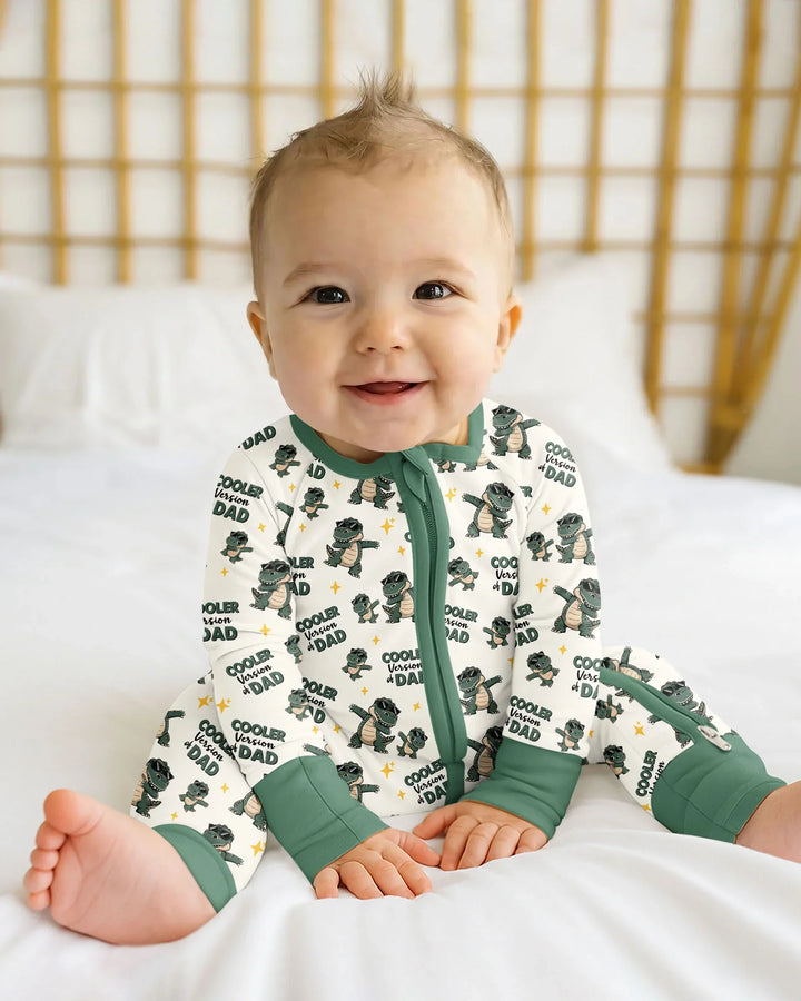Divertido pijama de bambú convertible con cremallera de dinosaurio para papá e hijo a juego