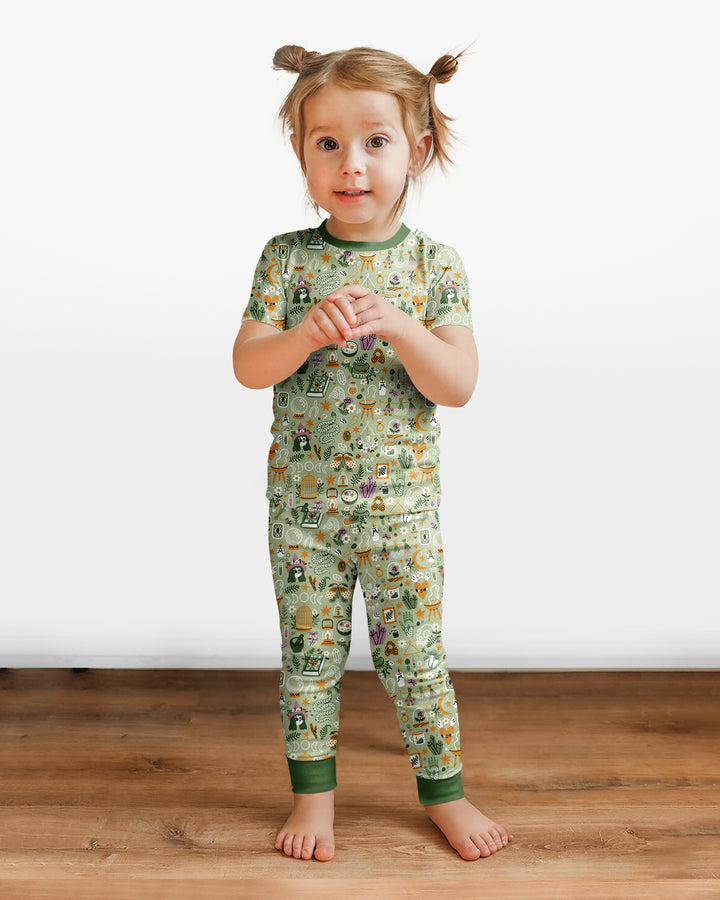 Boho Witchy Celestial Magic Floral Bamboo Two Piece Short Sleeve Pajama Set