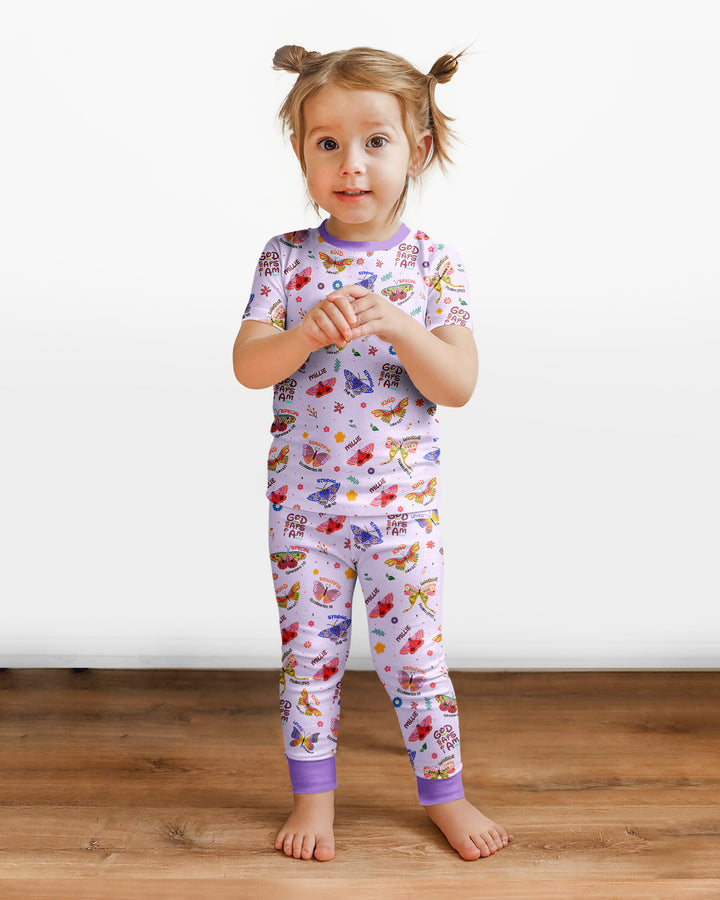 Custom Name God says I am Butterfly Bamboo Two Piece Short Sleeve Pajama Set