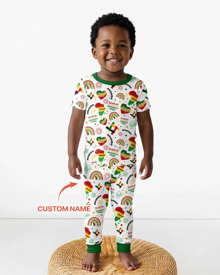 Custom Name Juneteenth Is My Independence Day Bamboo Two Piece Short Sleeve Pajama Set