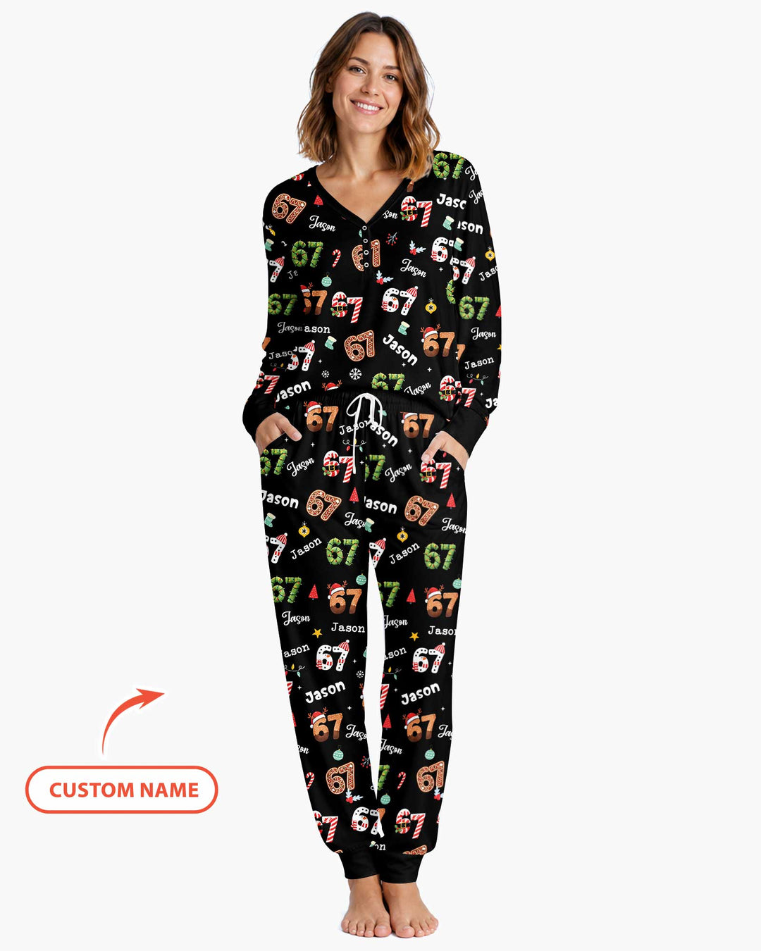 Custom '6 7' Six Seven Christmas Slang Meme Bamboo Women Pajama Set