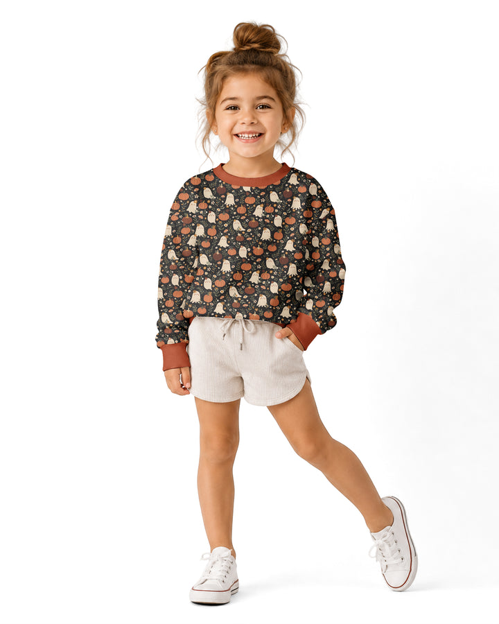 Ghost Pumpkin Harvest Floral Halloween Bamboo Crewneck Sweatshirt