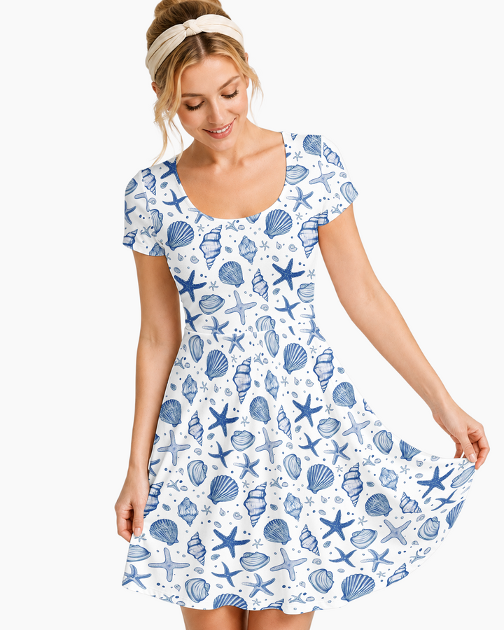 Coastal Charm Family Matching Bamboo Women’s Short Sleeve Twirl Dress