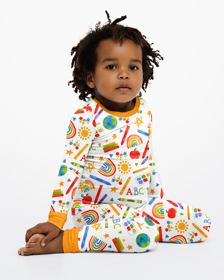 School Scribbles Bamboo Two Piece Long Sleeve Pajama Set