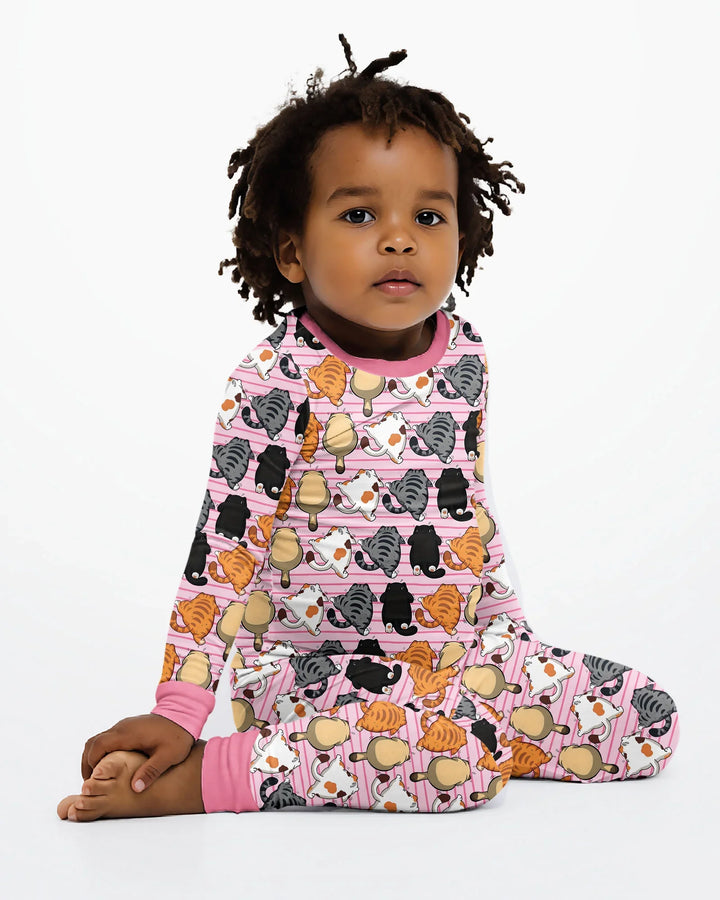 Funny Cat Butts Club Family Matching Bamboo Two Piece Long Sleeve Pajama Set