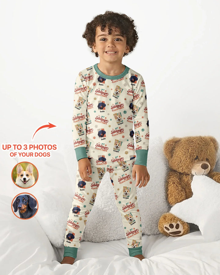 Custom Dog Photos "My Siblings Have Paws" Bamboo Two Piece Long Sleeve Pajama Set