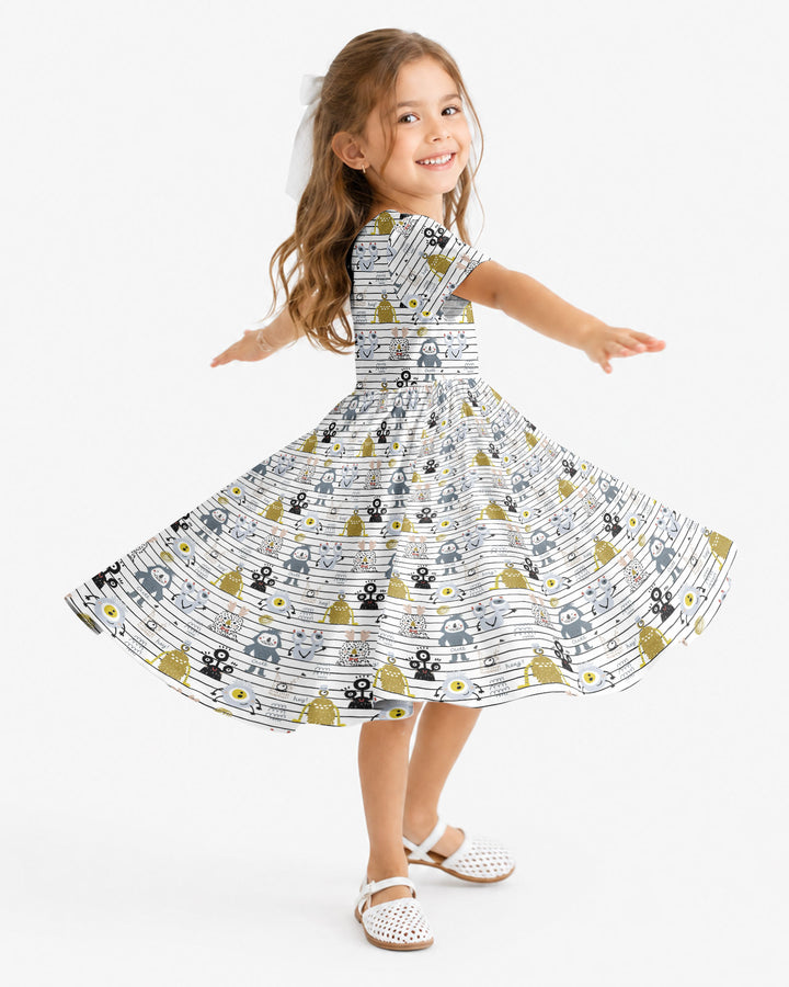 Playful Monster Friends Bamboo Twirl Dress