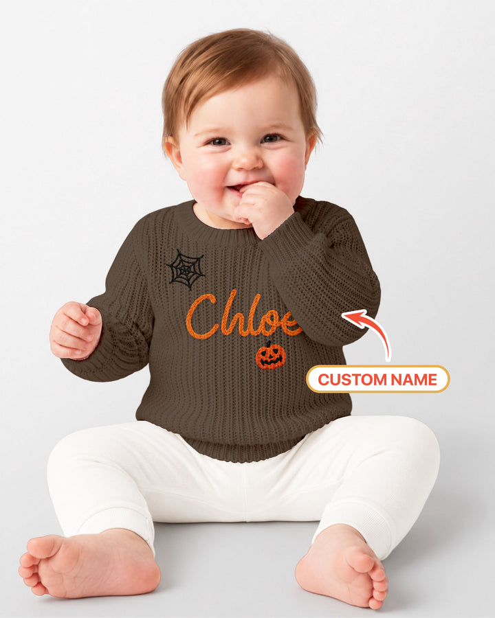 Happy Halloween Embroidered Baby Name Bamboo Knit Sweater Bubble