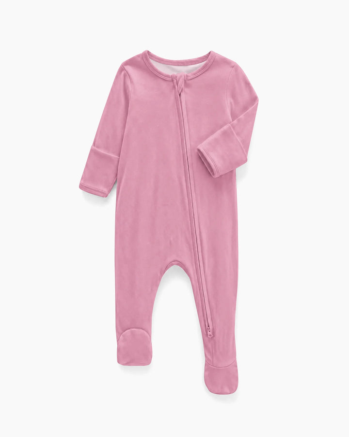 Solid Color Bamboo Zippered Footie Romper