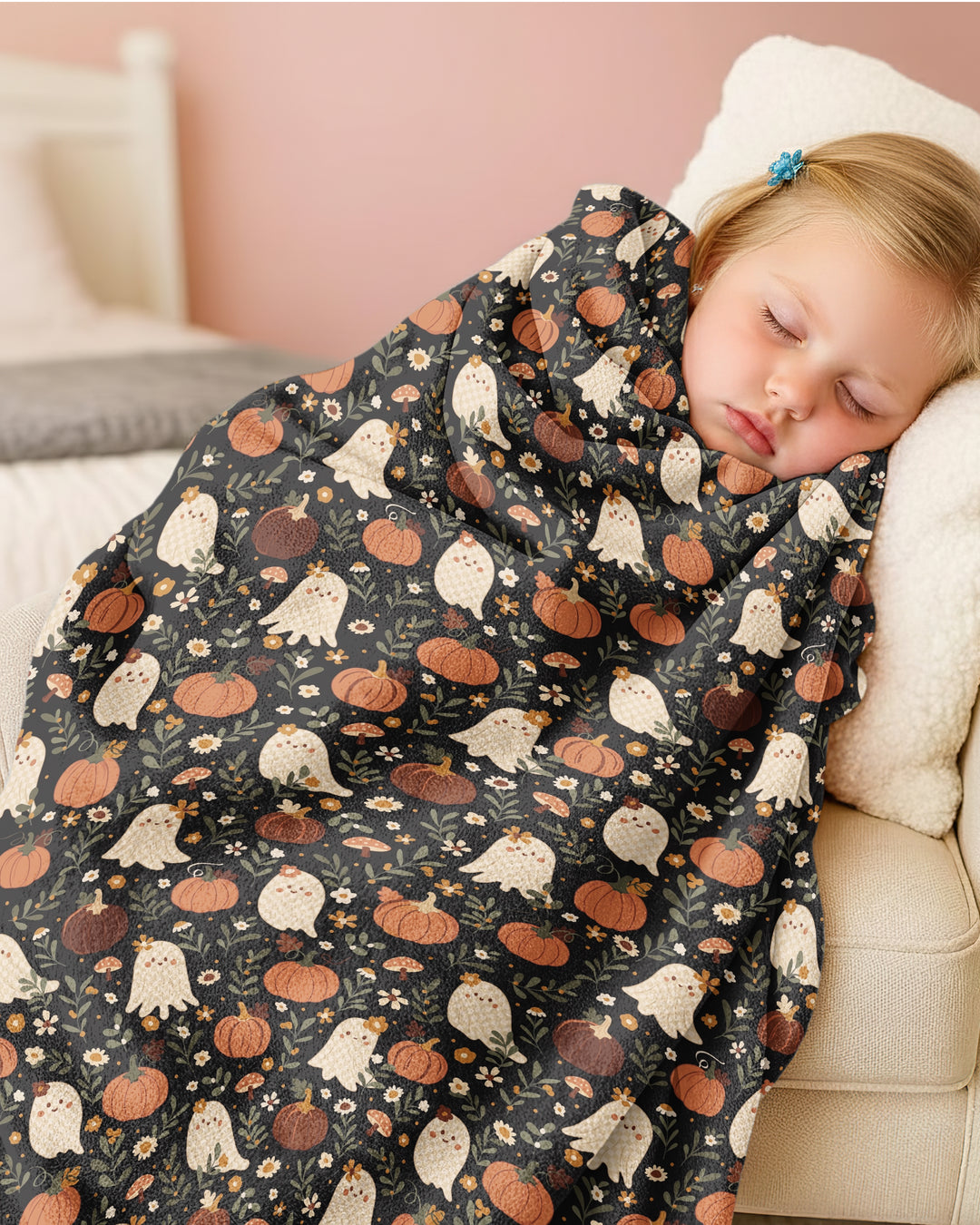 Ghost Pumpkin Harvest Floral Halloween Bamboo Blanket