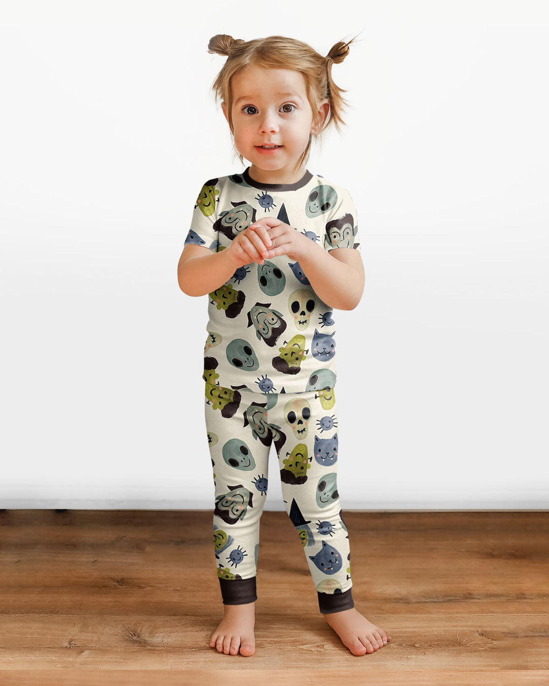 Halloween Face Bamboo Two Piece Short Sleeve Pajama Set For Haloween