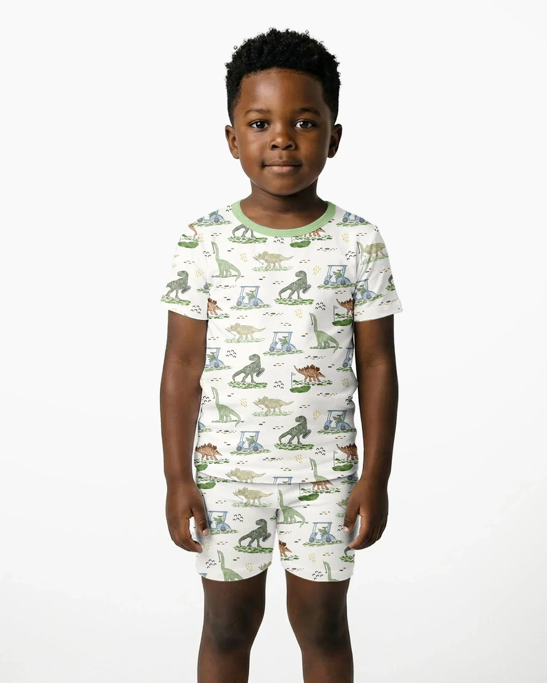 Dinos On The Green Daddy & Me Matching Bamboo Two Piece Short Sleeve Shorts Pajama Set