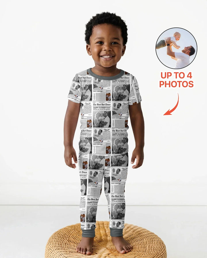 Custom Photo The Best Dad Times Bamboo Two Piece Short Sleeve Pajama Set