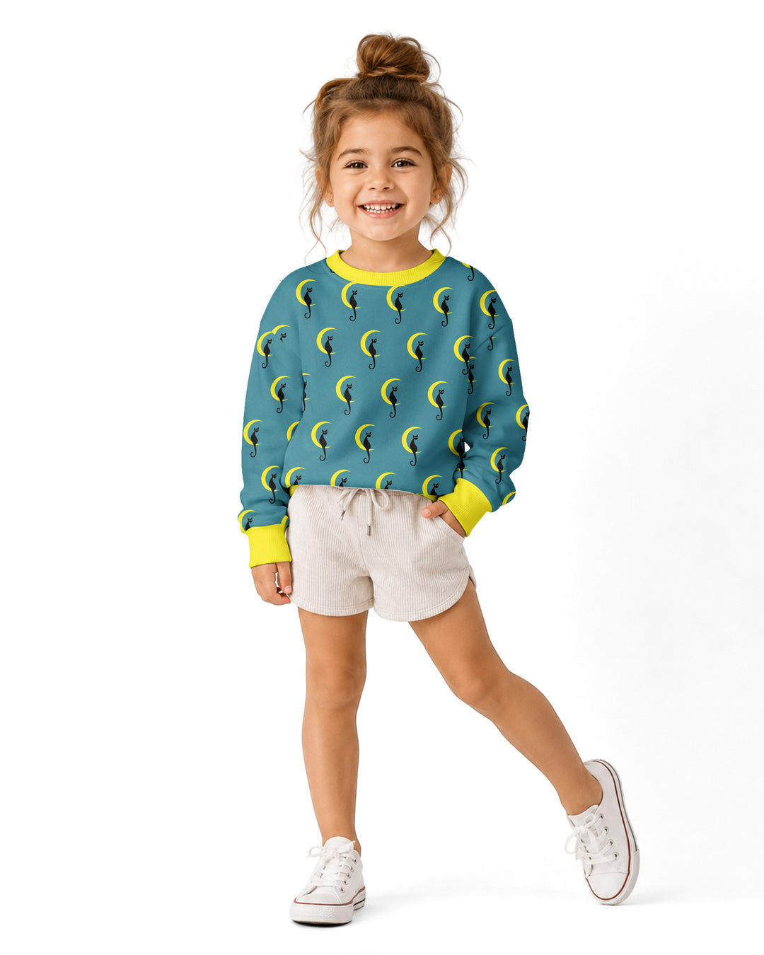 Black Cat Crescent Moon Celestial Night Bamboo Crewneck Sweatshirt
