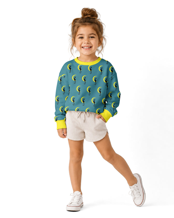 Black Cat Crescent Moon Celestial Night Bamboo Crewneck Sweatshirt