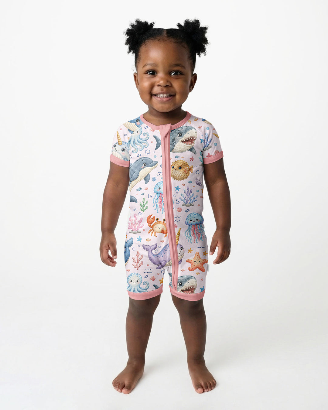 Cute Ocean Animals Bamboo Shorty Zippy