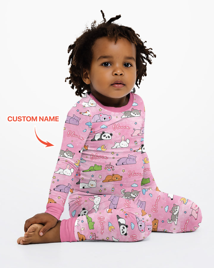 Custom Name Sleeping Cutie Bamboo Two Piece Long Sleeve Pajama Set